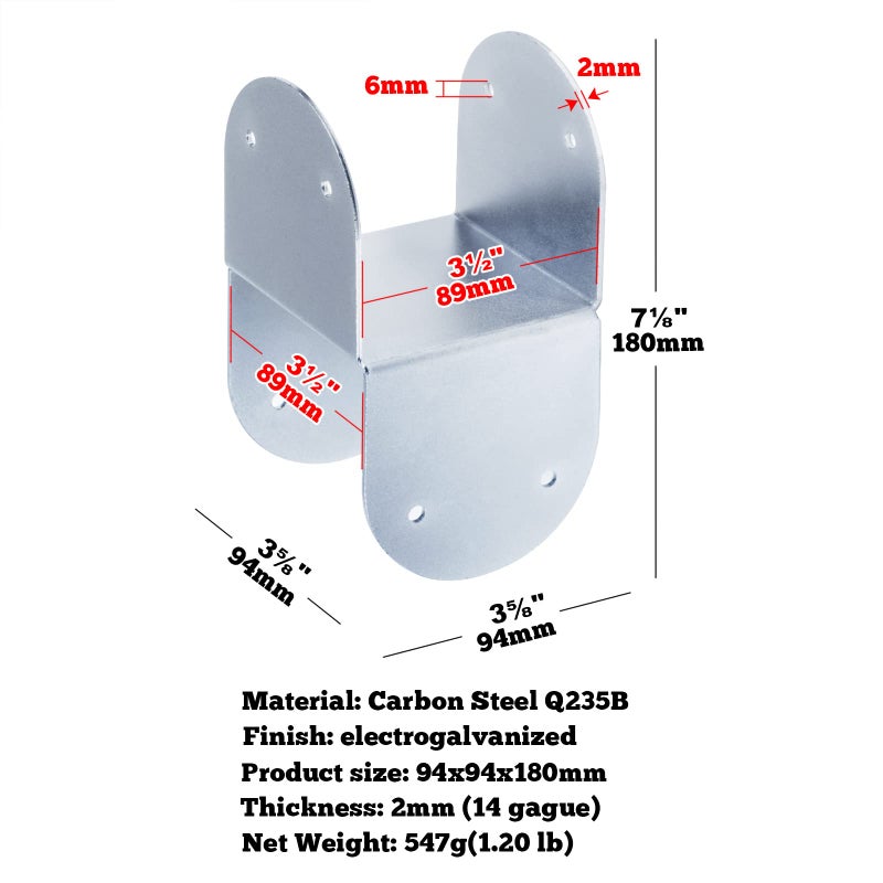 GBGS 4 Pcs 4x4 Post Caps Tie Bracket, 14 Gauge Post Base Steel Post Anchor Connector Steel Mounting Brackets Support for Post to Wood Deck - Image 2
